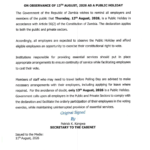 Government Declares August 13 a Public Holiday for Elections